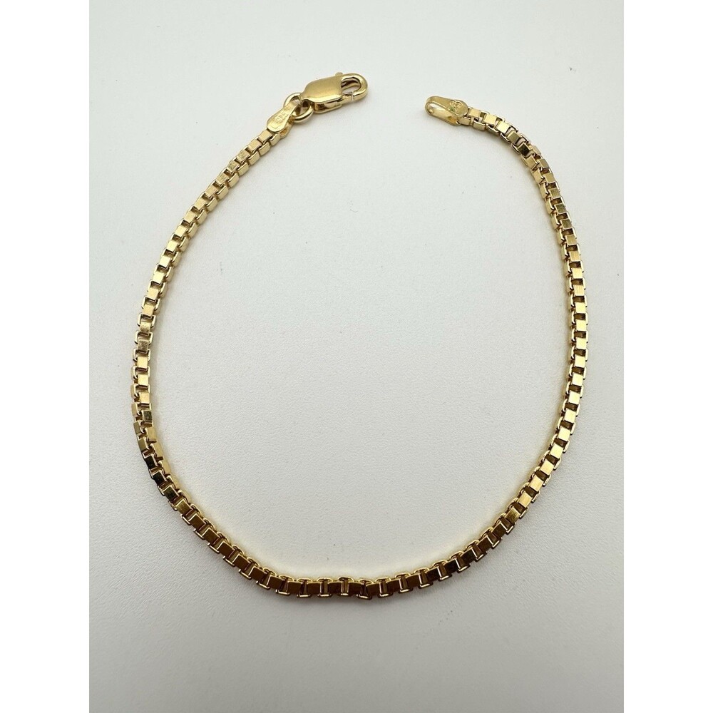 925 Italy Sterling Silver Gold Vermeil Cuboid Chain Bracelet 7” 2mm Wide